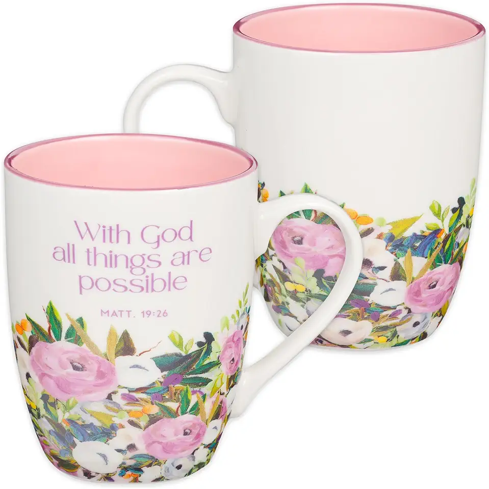 Christian Art Gifts Ceramic Coffee and Tea Mug for Women: With God All Things Are Possible - Matthew 19:26 Inspirational Bible Verse, Multi-Floral, La