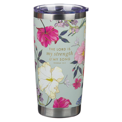 Christian Art Gifts Large Stainless Steel Travel Mug for Women: Lord Is My Strength Bible Verse, Double Wall Vacuum Insulated, Hot/Cold Tumbler, Teal/