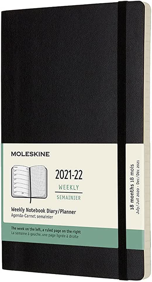 Moleskine 2021-2022 Weekly Planner, 18m, Large, Black, Soft Cover (5 X 8.25)