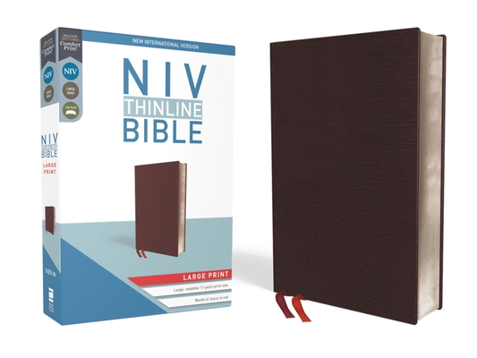 NIV, Thinline Bible, Large Print, Bonded Leather, Burgundy, Red Letter Edition