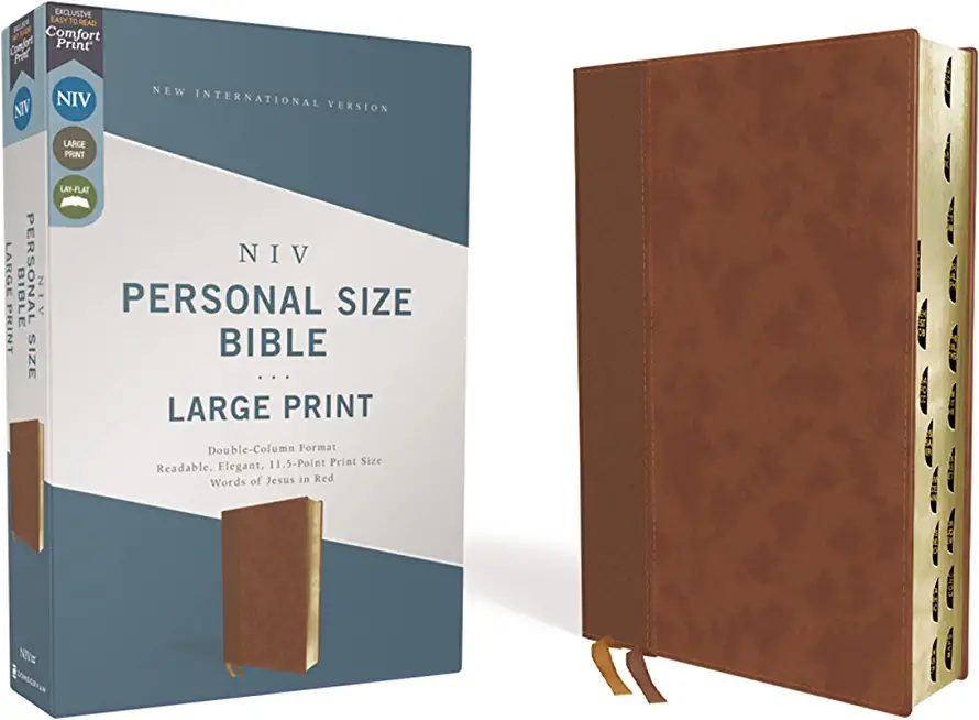 Niv, Personal Size Bible, Large Print, Leathersoft, Brown, Red Letter, Thumb Indexed, Comfort Print