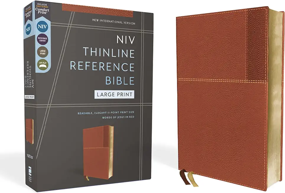 Niv, Thinline Reference Bible (Deep Study at a Portable Size), Large Print, Leathersoft, Brown, Red Letter, Comfort Print