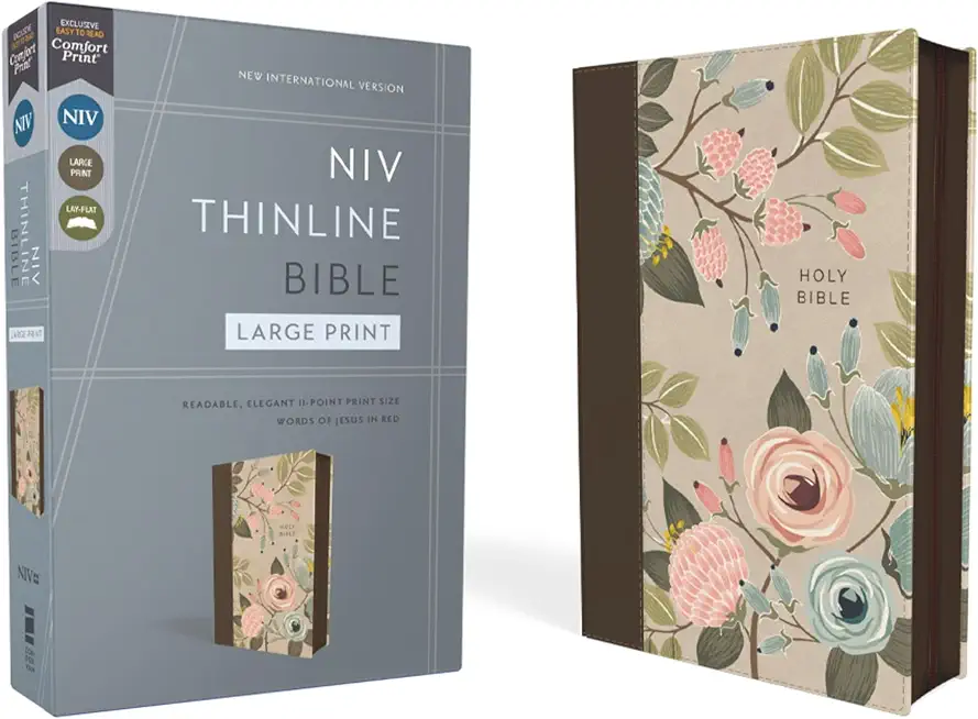 Niv, Thinline Bible, Large Print, Leathersoft, Floral, Zippered, Red Letter, Comfort Print