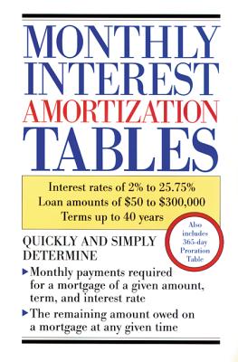 Monthly Interest Amortization Tables: Interest Rates of 2% to 25.75%, Loan Amounts of $50 to $300,000, Terms Up to 40 Years